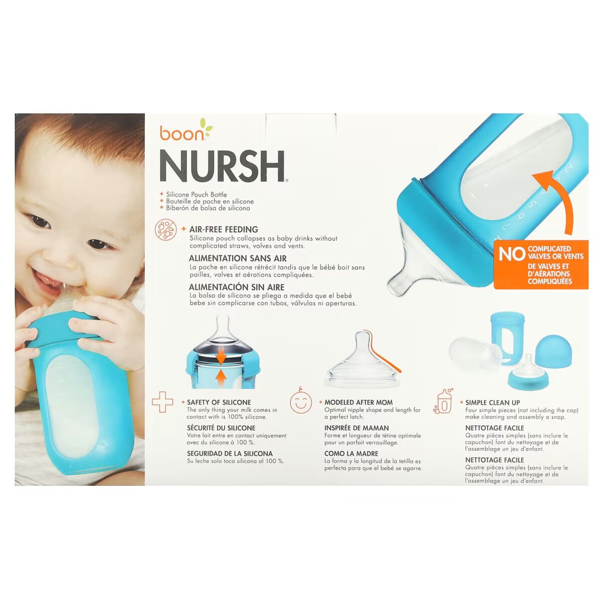 Boon Nursh, Silicone Pouch Bottle, 3m+, Medium, 3 Bottles, 8 oz (236 ml) Each - Image 2