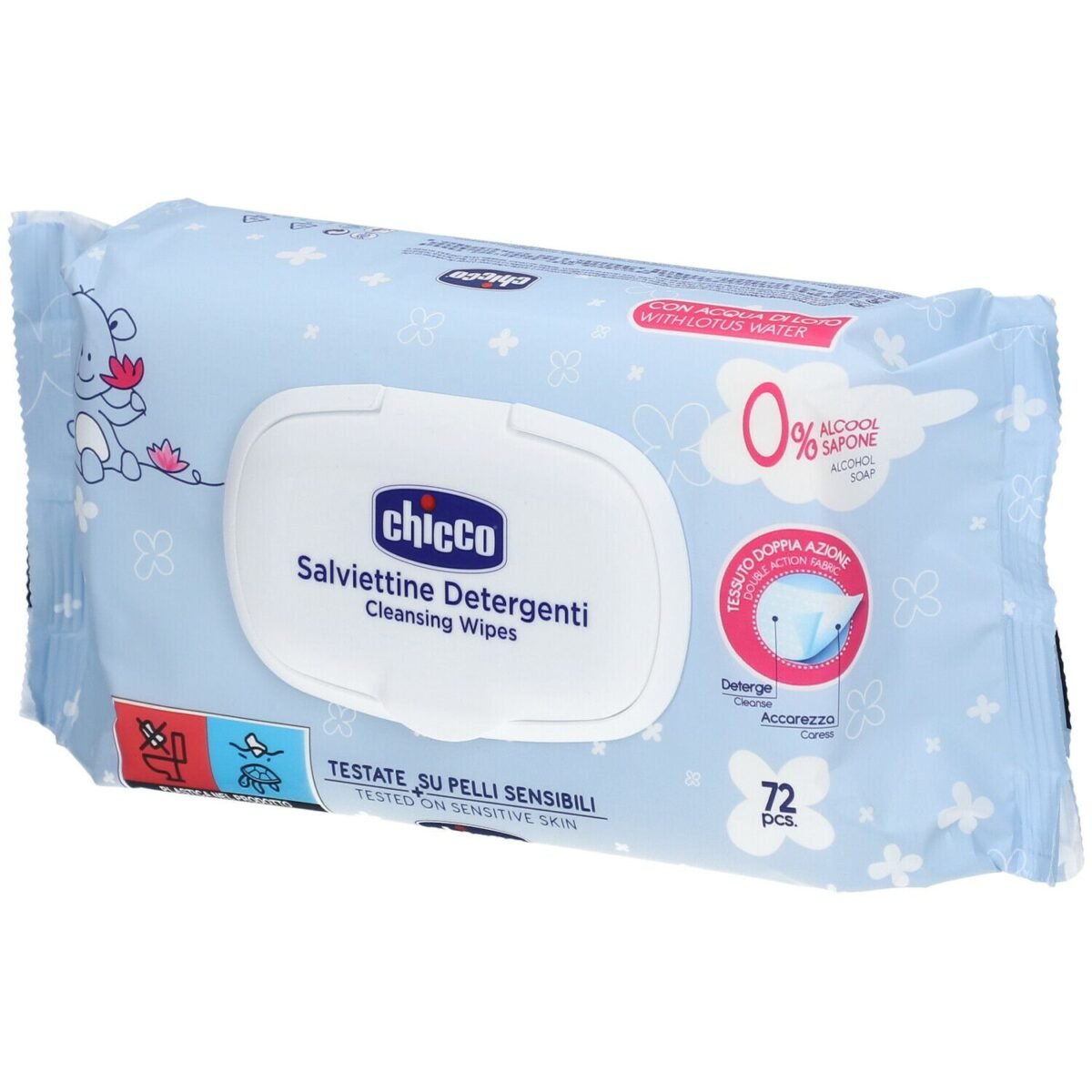 Chicco, Cleansing Wipes, Alcohol Free, Scented, Suitable for Sensitive Skin, , 72 Wipes - Image 3