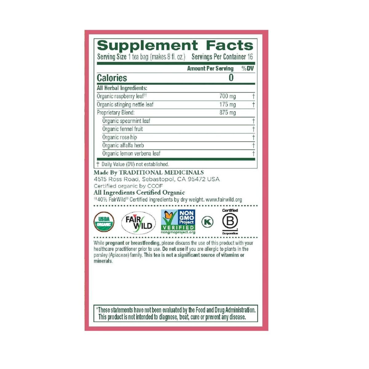 Traditional Medicinals,  Organic Pregnancy Tea Raspberry Leaf Herbal Tea, Supports Healthy Pregnancy, (Pack of 1) - 16 Tea Bags - Image 3