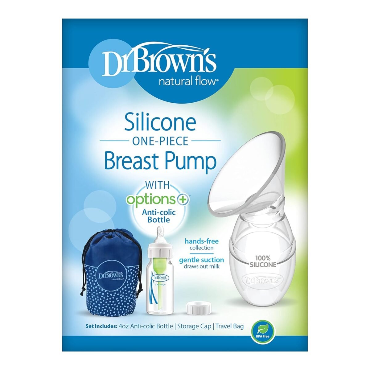 Dr. Brown’s™ Silicone One-Piece Breast Pump with Anti-Colic Options+™ Bottle (4 oz/120 mL) and Travel Bag - Image 2