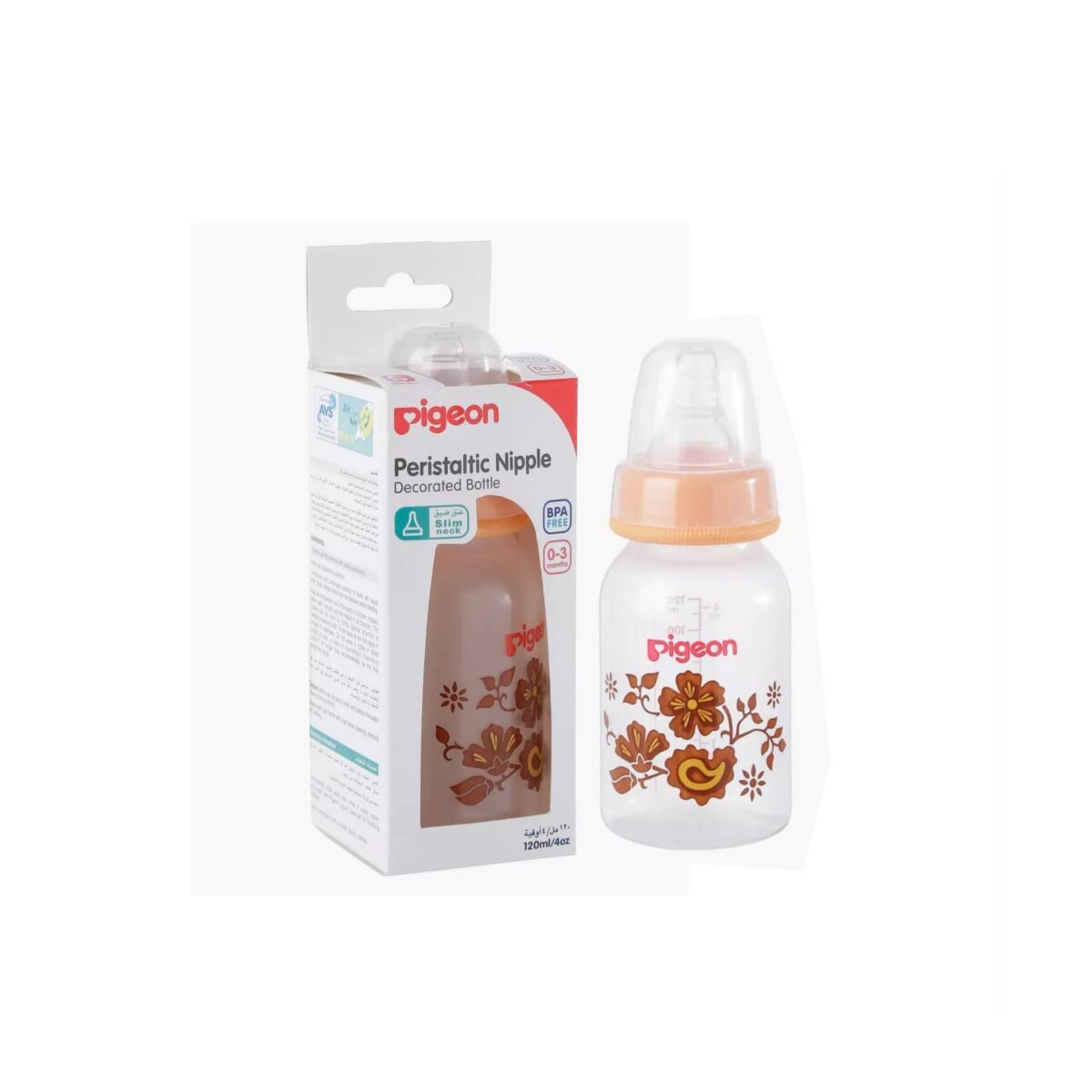 Pigeon, Peristaltic Nipple Decorated Bottle Slim Neck  120ml ( 4oz ) - Image 1